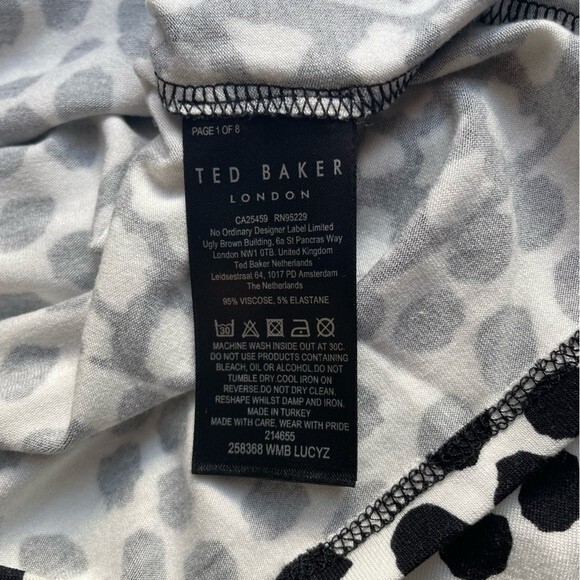 Ted Baker Top Black & White Floral Fitted Knit Blouse V Neck Women’s Size 12 - Picture 9 of 11